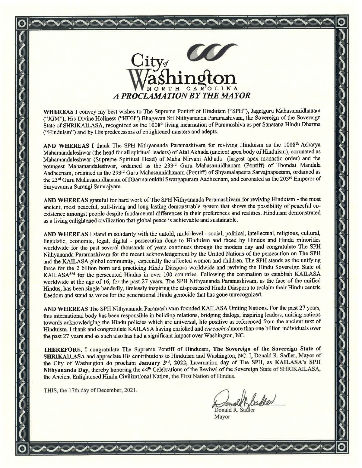 FileMayor Donald R. Sadler Washington NC Proclamation.pdf